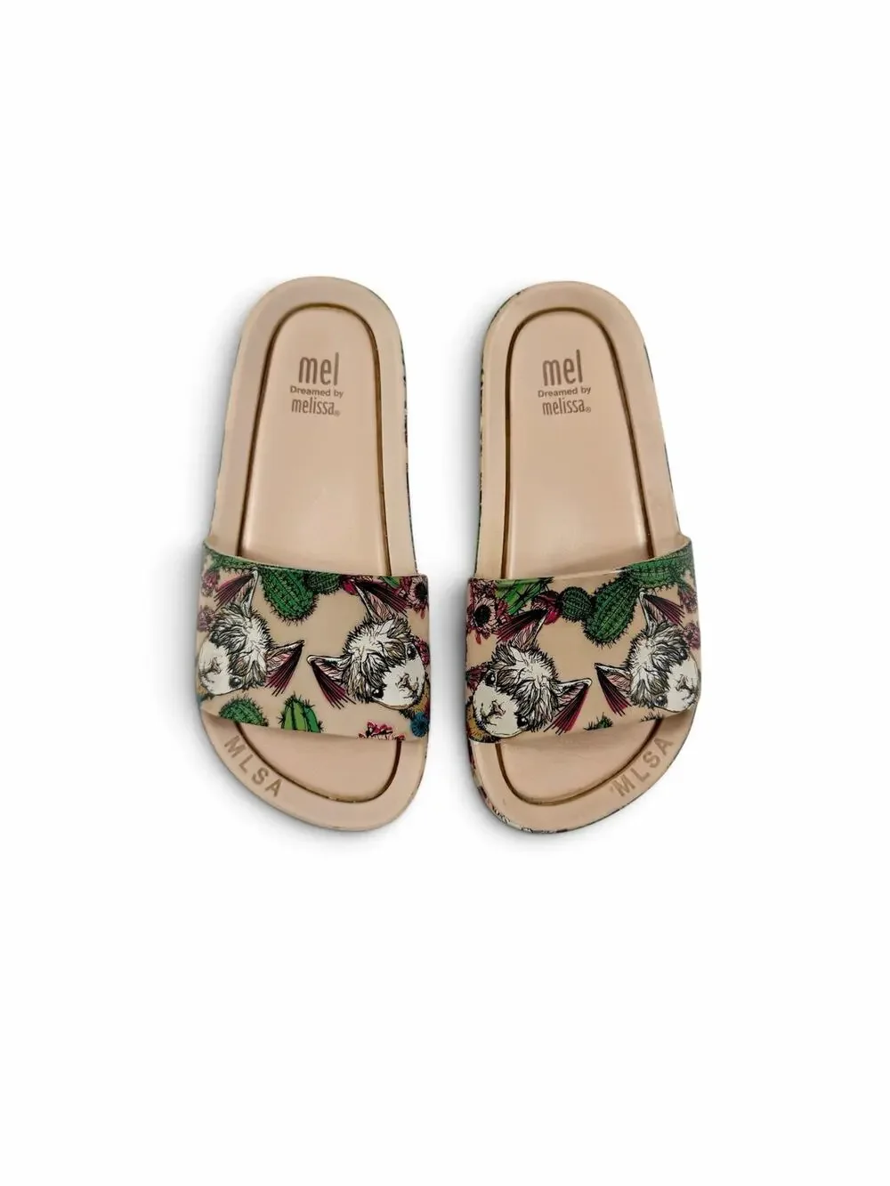 Mel Dreamed by Melissa Llama Cactus Print Slide Sandals Size 12 toddler girl